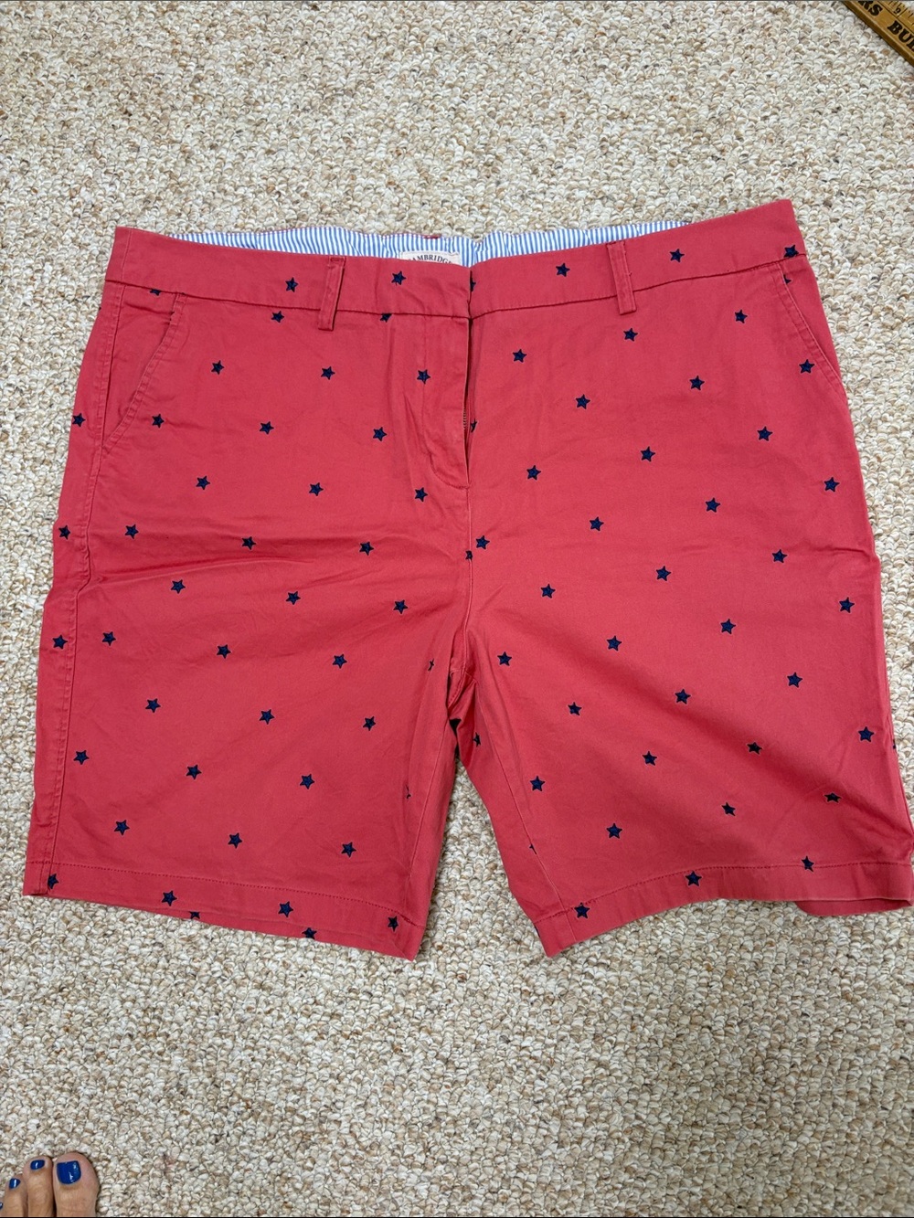 Cambridge Dry Goods Red Cotton Shorts with Navy Star Pattern